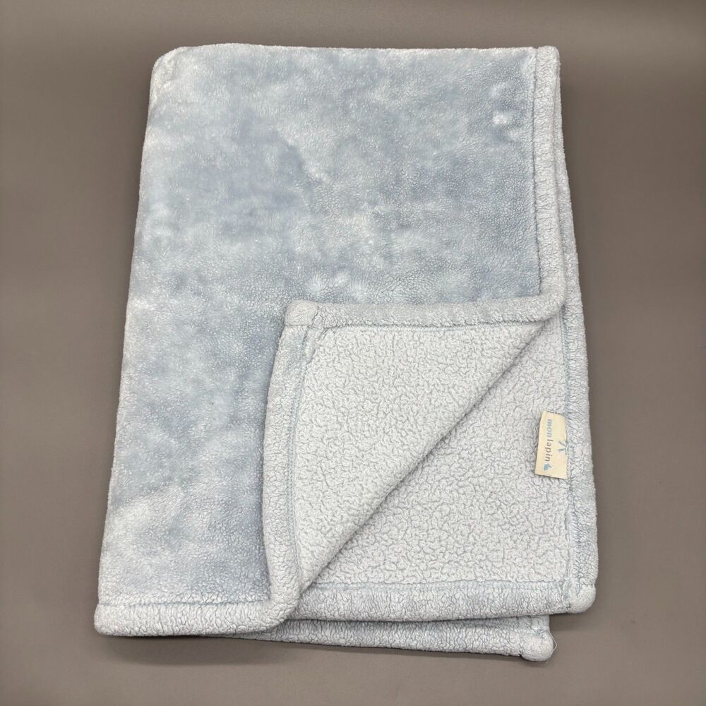 Mon Lapin Baby Blanket Blue Plush Minky Sherpa Stroller Security Lovey 30x40